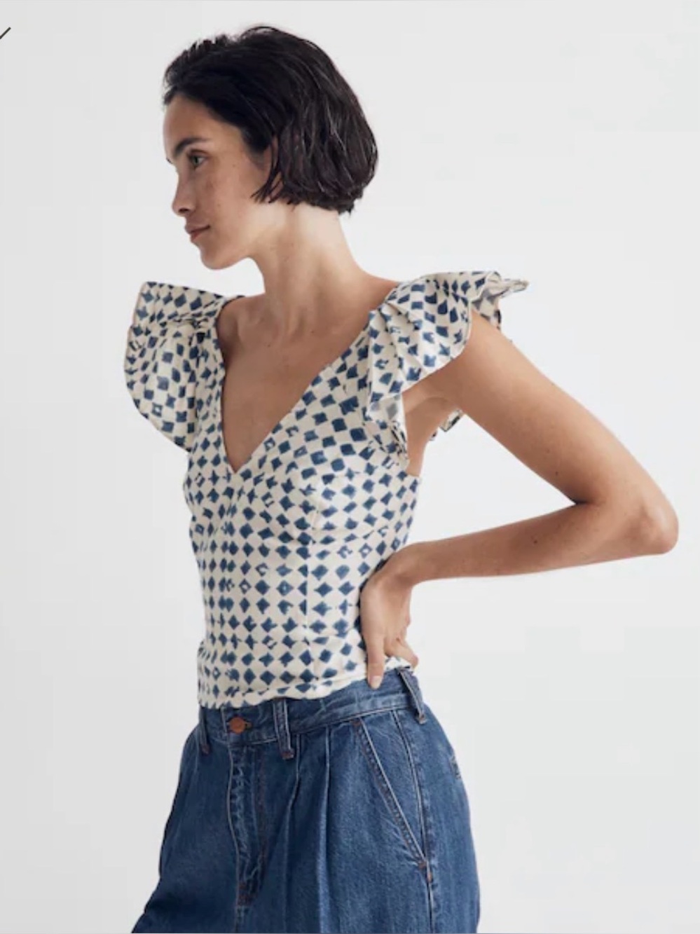 Madewell Shibori-Print V-Back Top Flutter Sleeve Tank